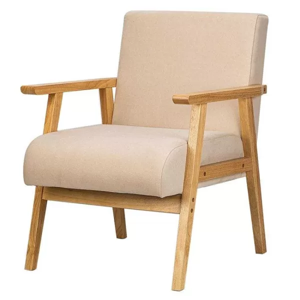 RETIF Fauteuil Beige Scandinave Avec Structure Bois 60X70X76 Cm