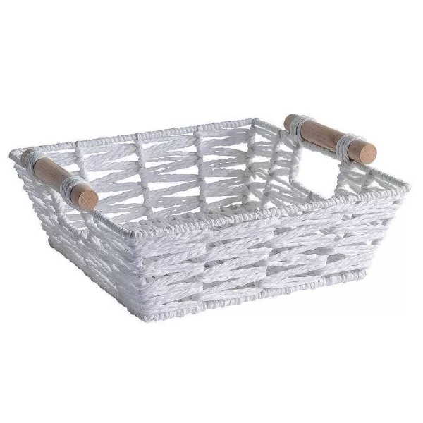 RETIF Panier Carr Blanc Avec Anses En Bois L.26Xp.26Xh 9Cm