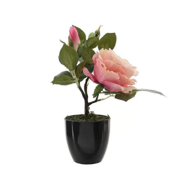 RETIF Rosier En Soie Rose Dans Pot Noir H.30Cm