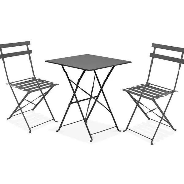 RETIF Table Carr E 60X60Cm + 2 Chaises Pliantes Rome - Anthracite